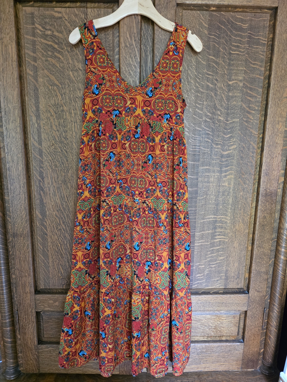 Suzanne Betro Signature Boho Geometric Floral Tiered Midi Dress S